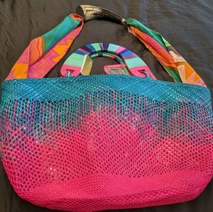 Caffe shoulder bag in blue and fuschia